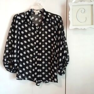Sans Souci, Womens black and white polka dot sheer blouse. SZ. M
